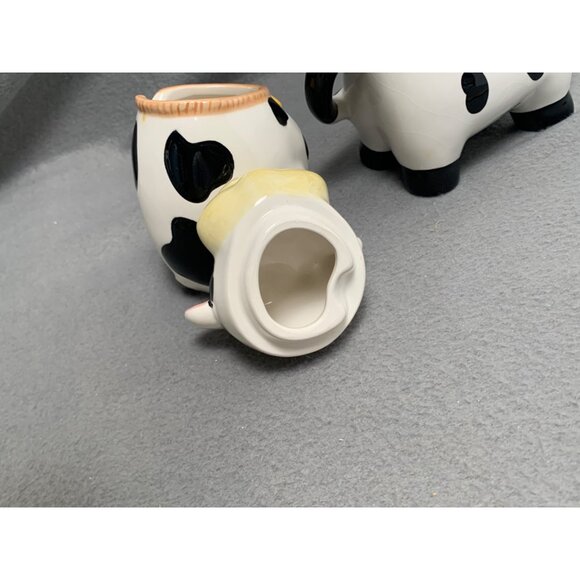 Vintage Houston Harvest Ceramic Cow Sugar Bowl & Creamer Set Black & White - Picture 5 of 16